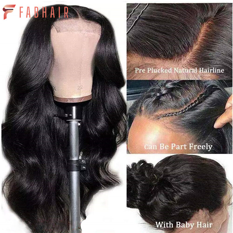 Wig FABHAIR Body Wave Lace Front rambut manusia tanpa lem 4X4 wig penutupan renda rambut manusia untuk WANITA HITAM kepadatan 180% pra dipetik