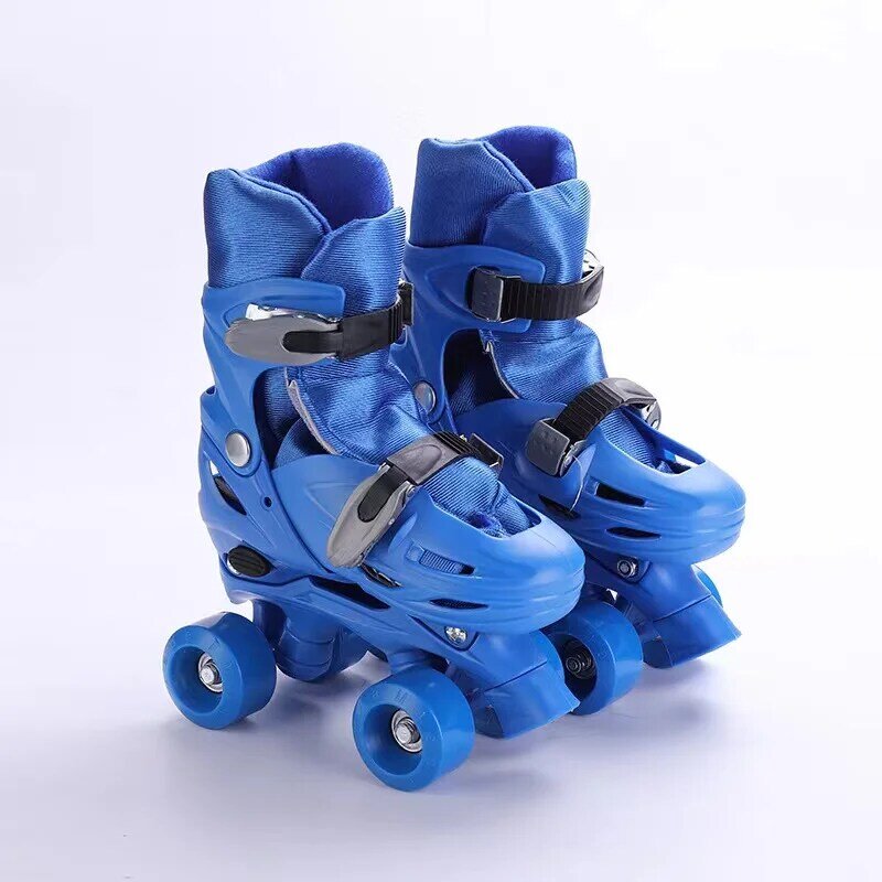 Kids Adjustable Buckles Roller Skates Shoes Patins Double Row  Mesh Breathable Outdoor Skating Sneakers 4-Wheel Blue Red Pink