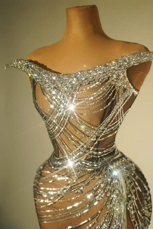 Shinning Sequins Mesh Sheer See Thru Dress For Women 2024 New Night Club Wear Party Dance Groop Costume