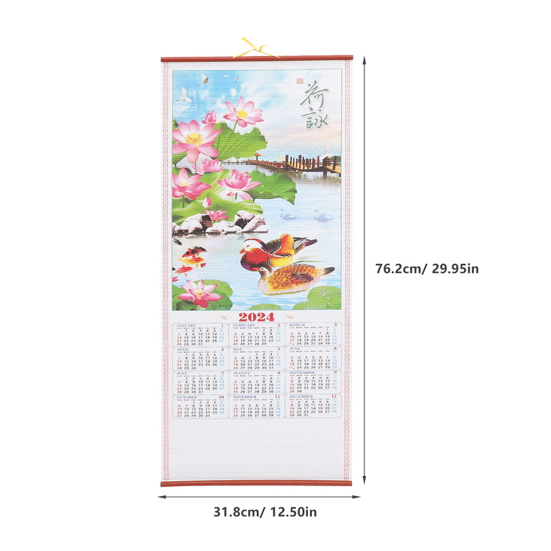 2024 kalendarze zwój na ścianę chińskiego roku kalendarz smoka księżycowy coroczny imitacja kalendarza z rattanu wiosenny festiwal