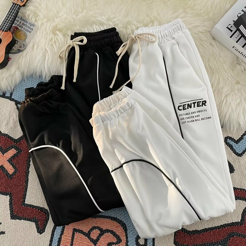 2024 New Streetwear Y2K Straight pants Casual Sports Trousers Joggers Hip Hop Pocket Loose Overalls Drawstring Sweatpants