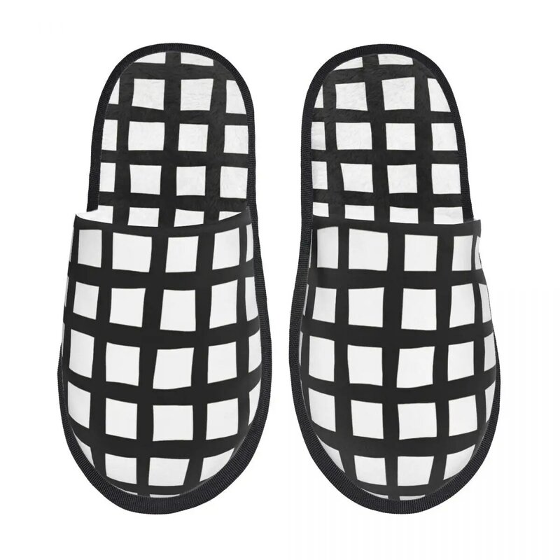Irregular Square Grid Men Women Furry slippers Cosy special Home slippers