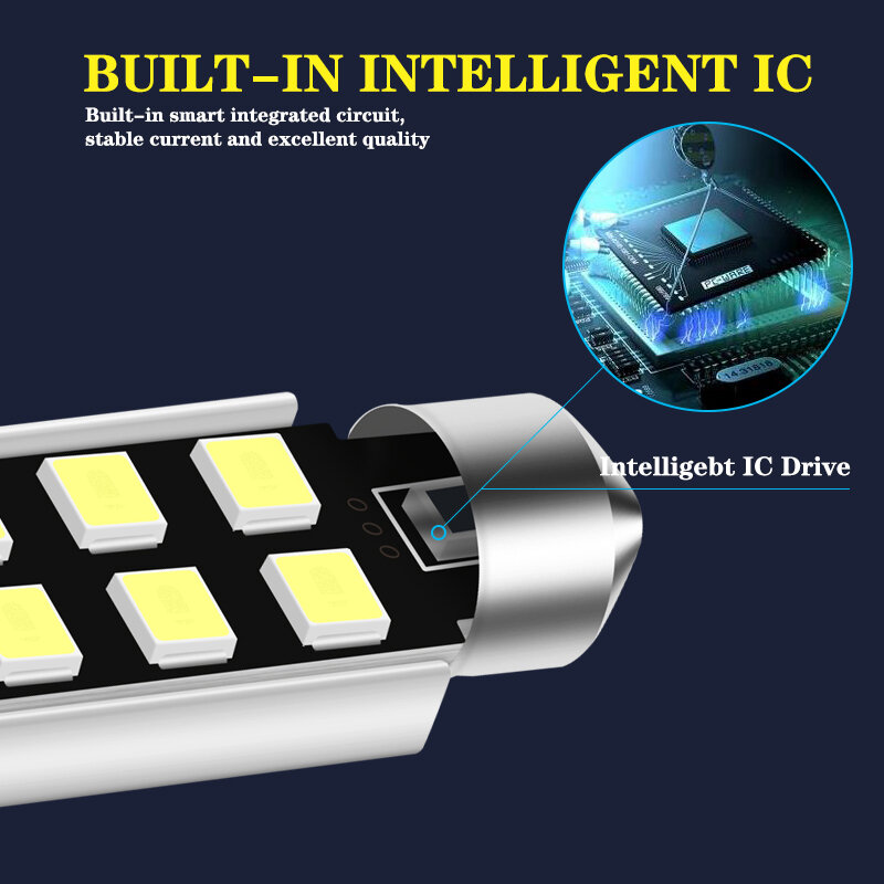 2x festoon-Canbus LEDカーライト,車内照明,ナンバープレートランプ,5w,31 36 39 41mm,2835 K,12v,6000k