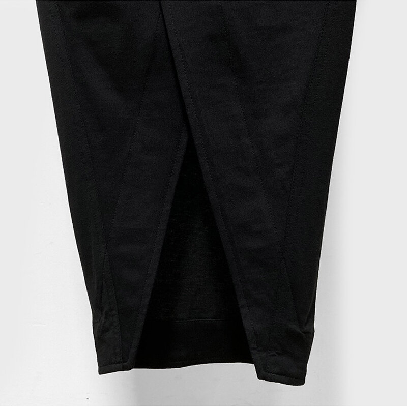 Rick-Jupe trapèze en coton à lacets pour femmes, robe monochrome noire, longueur rinçage, vêtements à la mode