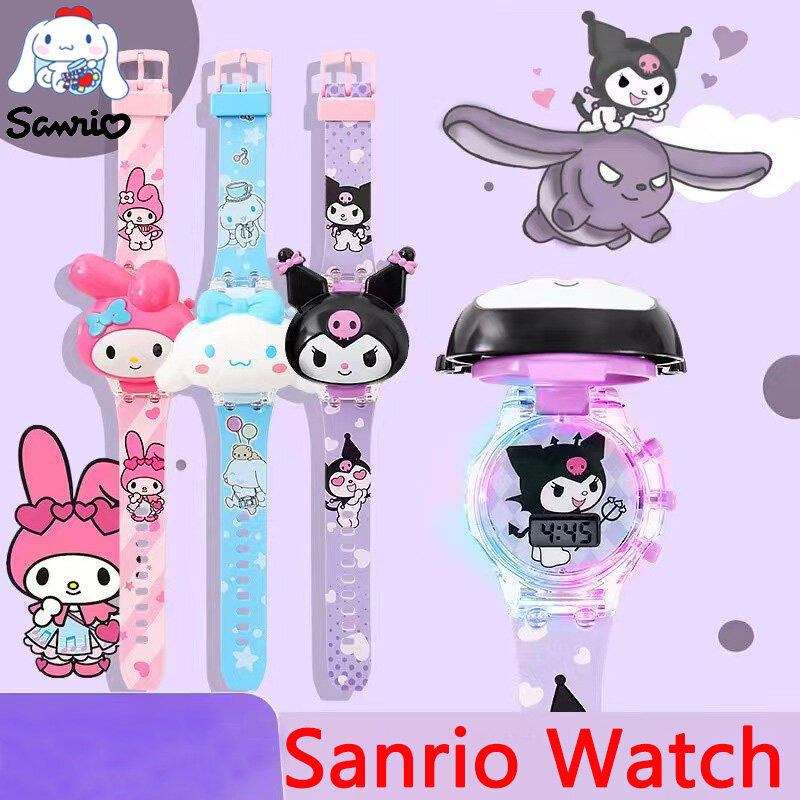 Kawaii Sanrio Watch Cinnamoroll Wrist Watch Kuromi Clock My Melody Watchband Anime Figures Accessories Girl Gift Kid Student Toy