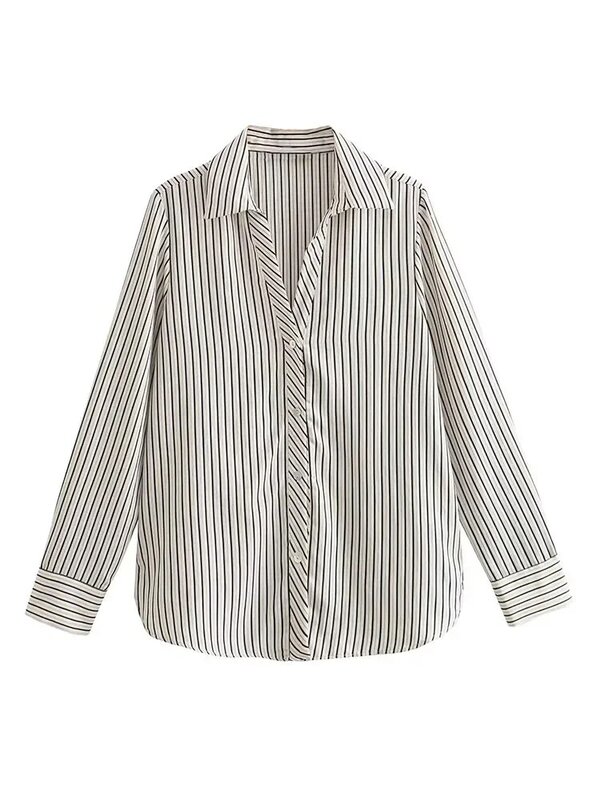 Женская Повседневная Блузка в полоску, винтажная рубашка на пуговицах с длинным рукавом, Стильные топы, новинка 2023