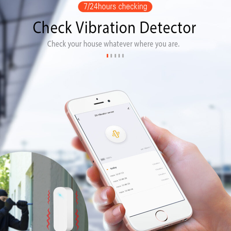 Датчик вибрации Tuya Zigbee для умного дома, система сигнализации с уведомлением, Push-уведомлениями, с поддержкой Alexa и Google Hub