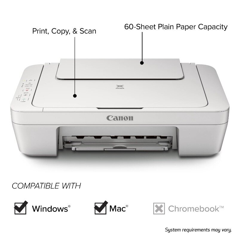 Office PIXMA MG2522 Wired All-in-One Color Inkjet Printer [USB Cable Included], White