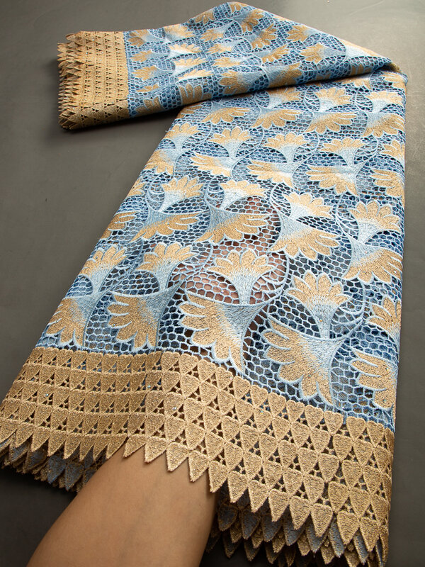 Tela de encaje de guipur Bicolor para vestidos de mujer, cordón de guipur africano, tela nigeriana Soluble en agua, TY3465, novedad de 2024
