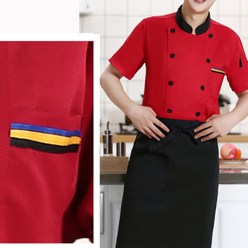 Camisa larga corta para trabajo de Chef, diseño Unisex, tela transpirable absorbente de humedad, higiénica, tallas disponibles M 3XL