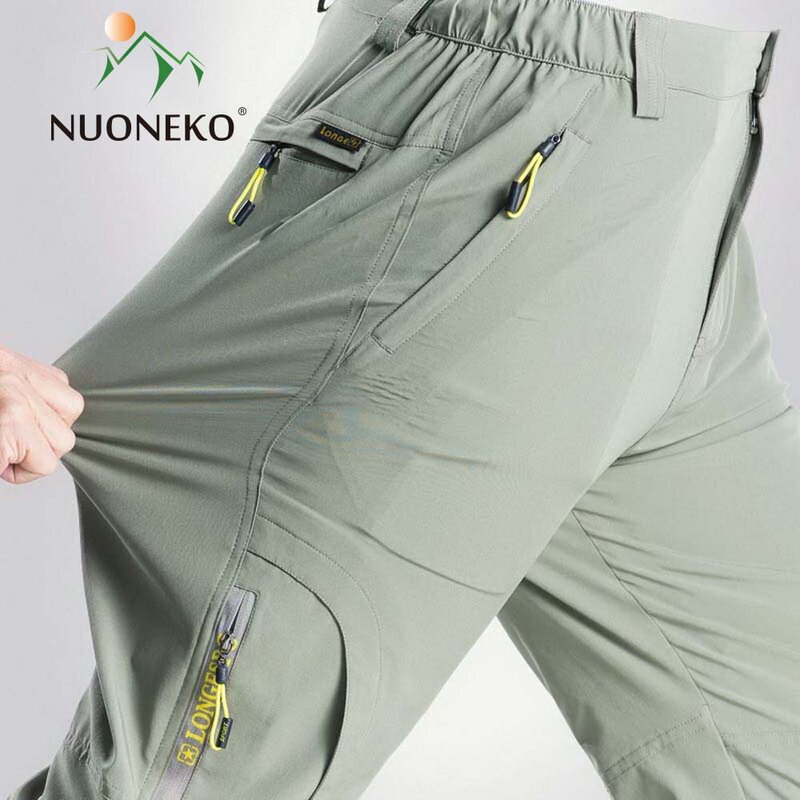 NUONEKO rozciągliwe męskie spodnie Cargo letnie męskie swobodne spodnie szybkoschnący Trekking taktyczny męski spodnie sportowe PA65