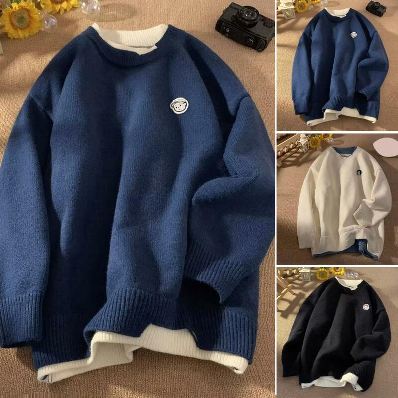 Sweater atasan bordir uniseks, Sweater Retro pasangan, atasan rajut trendi untuk pria wanita, Pullover malas longgar dengan leher o panjang