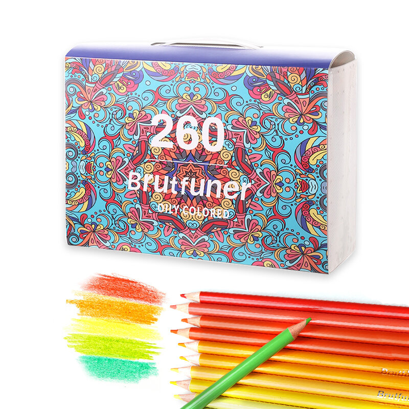 Brutfuner-Lápis Colorido a Óleo, Lápis Aquarela, Kit de Desenho, Material de Arte Escolar, Esboço, 12 Cores, 50 Cores, 72 Cores, 120 Cores, 180 Cores, 260 Cores