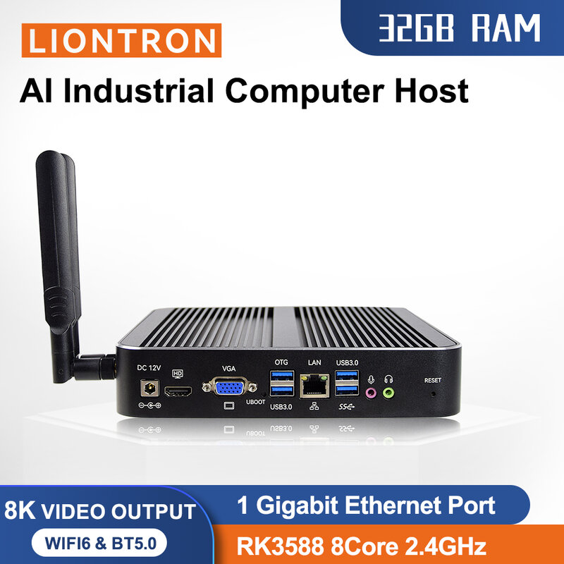 Liontron Mini PC Embedded Computer, Tudo em Um, Rockchip RK3588, 32GB de RAM, 128GB AI, VEC-3588, Host Industrial