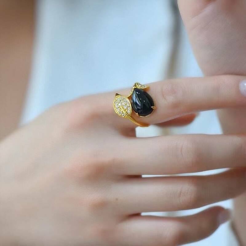 Giada Hetian💍Anello naturale pietra verde nerastro anelli regolabili donne fini gioielli con pietre preziose regali di gioielli di lusso