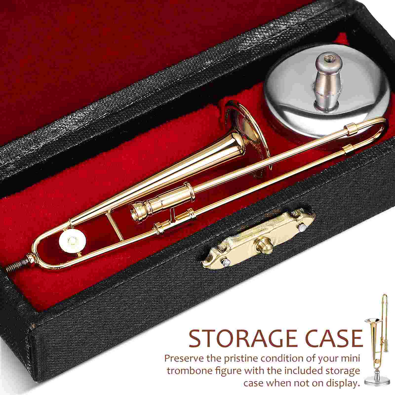 Mini Trombone Model Miniature Stuff for Dollhouse Instrument Toys 24k Gold Plated Copper Tiny