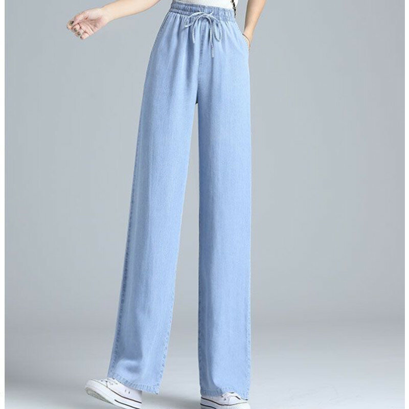 Модные джинсы 2024 Весна/Лето Корейская версия Новинка Свободные и Стройнящие ледяные Шелковые Широкие брюки