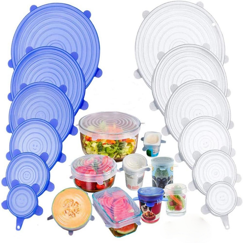 Tapas elásticas de silicona reutilizables, cubiertas herméticas para envolver alimentos, utensilios de cocina, 6 unidades