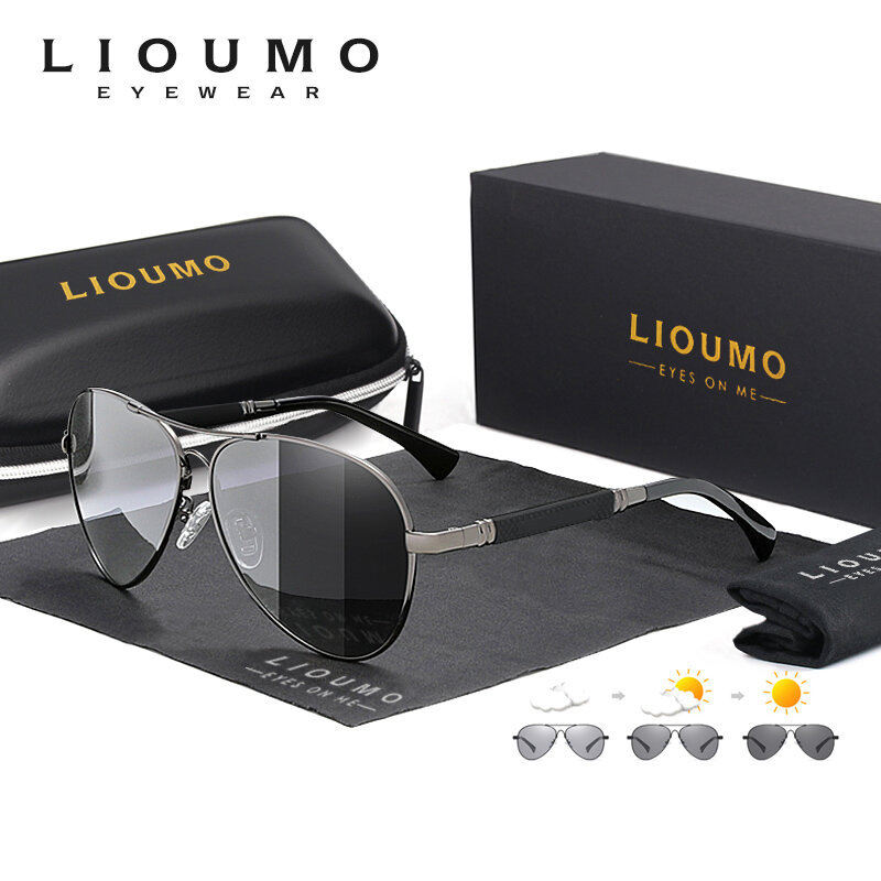 Lioomo Kacamata Hitam Paduan Titanium Kualitas Terbaik untuk Pria Kacamata Hitam Terpolarisasi Wanita Kacamata Fotochromic Bunglon UV400 Zonnebril