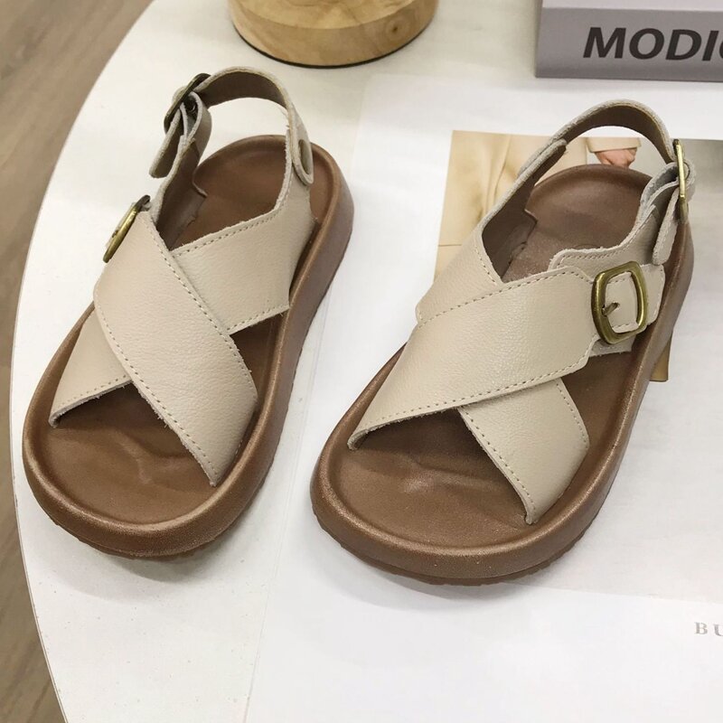 Brand Girls Sandals Size 26-30 Solid Simple Kids Summer School Shoes Soft Woman Wide Toe Casual Beach Sandals