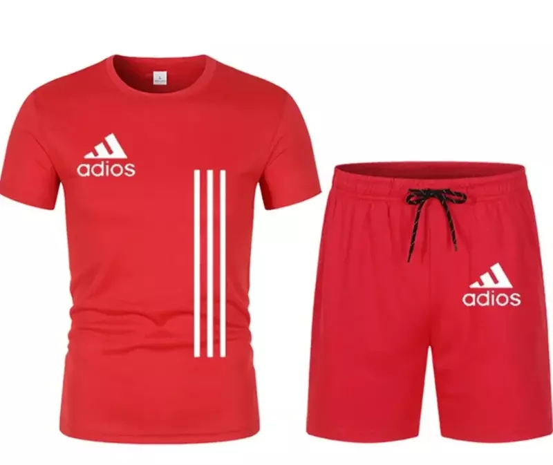 Camiseta de manga curta masculina com shorts esportivos de duas peças, moda casual fitness, luxo, verão