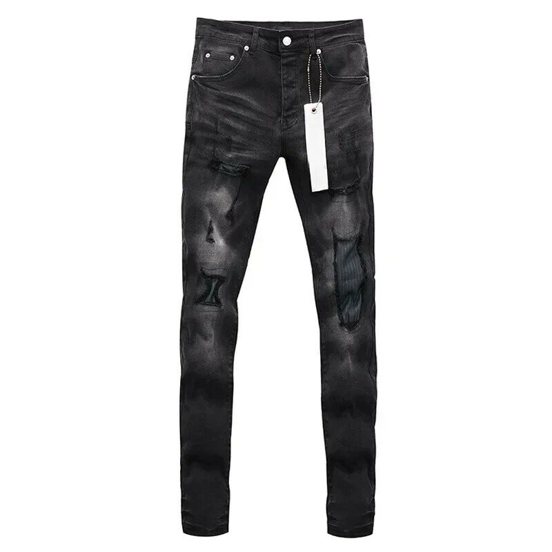 Jeans di marca ROCA viola di alta qualità American Top street patch hole slim dritto pantaloni eleganti e sottili