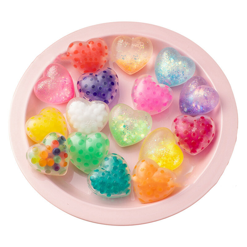 TPR Stress Balls for Kids, TPR Squeeze Toy, Mini Brinquedos Squishy, Coração em Forma, Amassar Prop, Squishy
