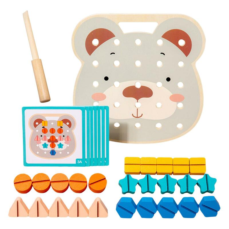 Mainan papan sekrup, sekrup kayu mainan Puzzle permainan yang cocok bentuk Puzzle Montessori untuk prasekolah, balita, hadiah ulang tahun anak-anak