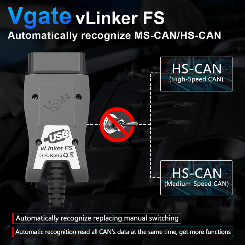 أداة Vgate vLinker FS ELM327 لسيارات فورد فورسكان HS MS CAN ELM 327 OBD 2 OBD2 أداة واجهة ماسح ضوئي تشخيصي للسيارة OBDII لمازدا