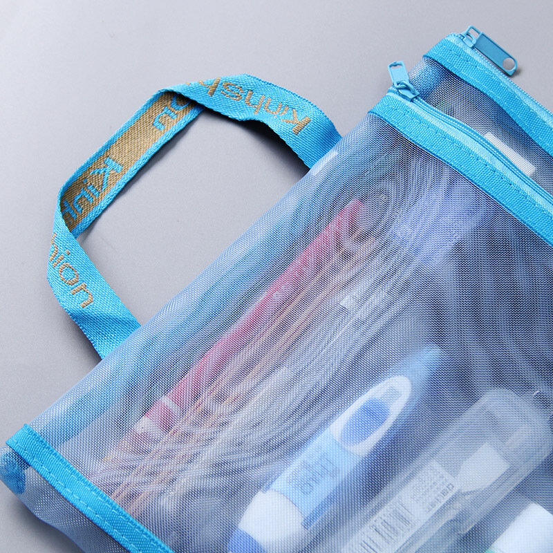 심플한 투명 더블 메쉬 가방 필통, 사무실 학생 필통, 나일론 칼렘 쿠투스 학용품 펜 상자, A4 A5