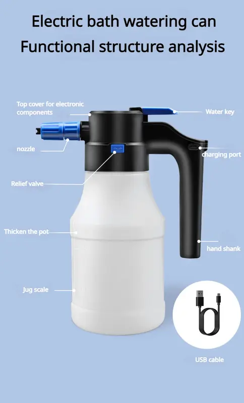 1.5L Home Kitchen Gardening Electric Watering Can High-pressure Car Wash Automatic Foam Tool