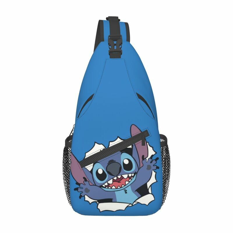 Cartoon Stitch Sling Crossbody Chest Bag para homens, mochila de ombro casual para viagem, ciclismo