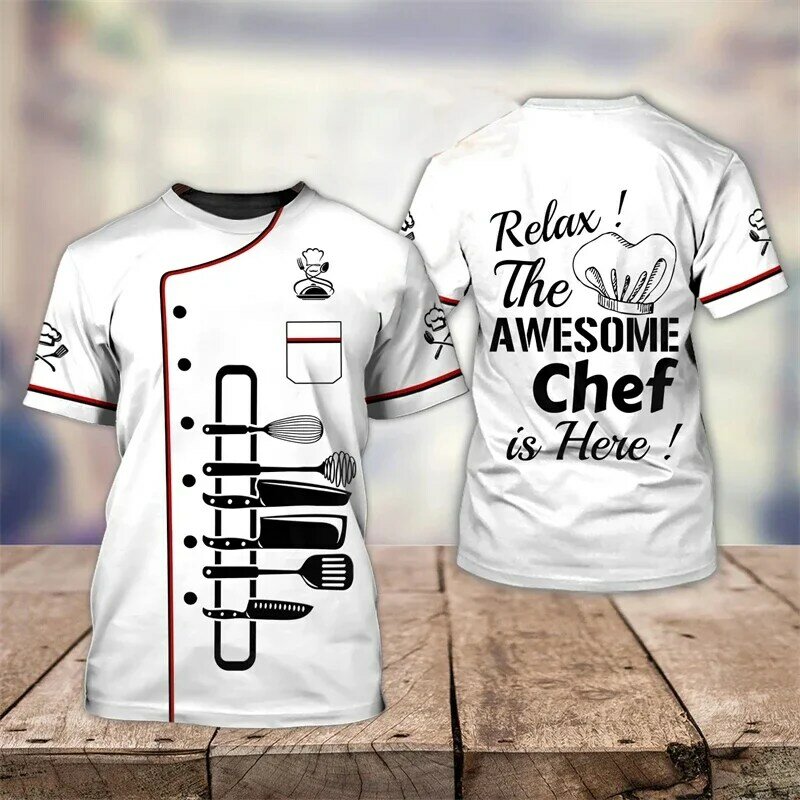 Camisa de Chef 3D impressa personalizada masculina, tops masculinos com o pescoço, roupas baratas com gola redonda, streetwear punk vintage, camisetas grandes