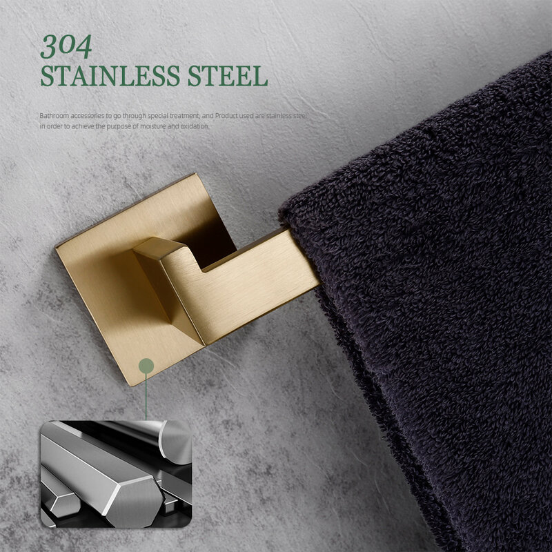 Matte Gold Towel Rack 304 stainless steel Towel Bar Double Towel Shelf Paper Holder Tissue Holder Toilet Brush Holder