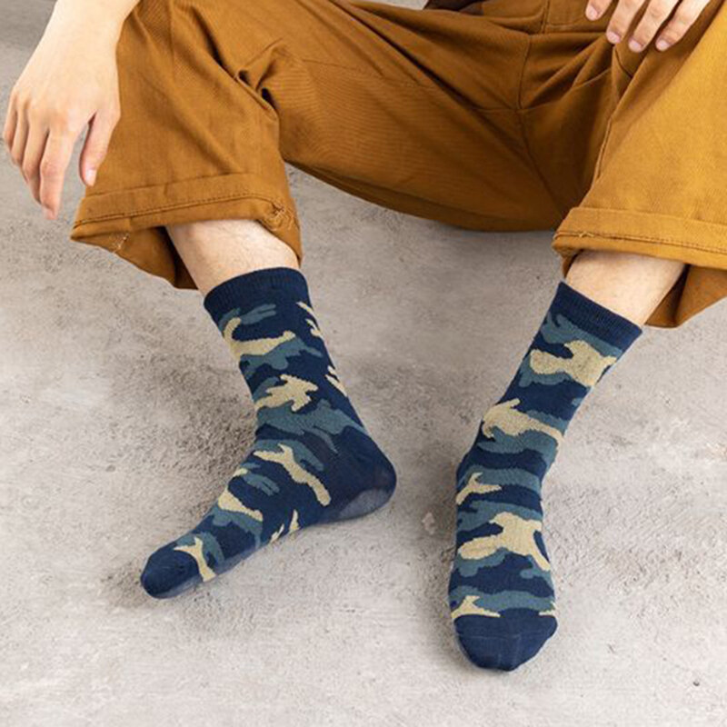 5 Pairs Spring And Autumn Men High Quality Mid Tube Socks Camouflage Army Green Comfortable Warm Military Thickened Cotton Socks