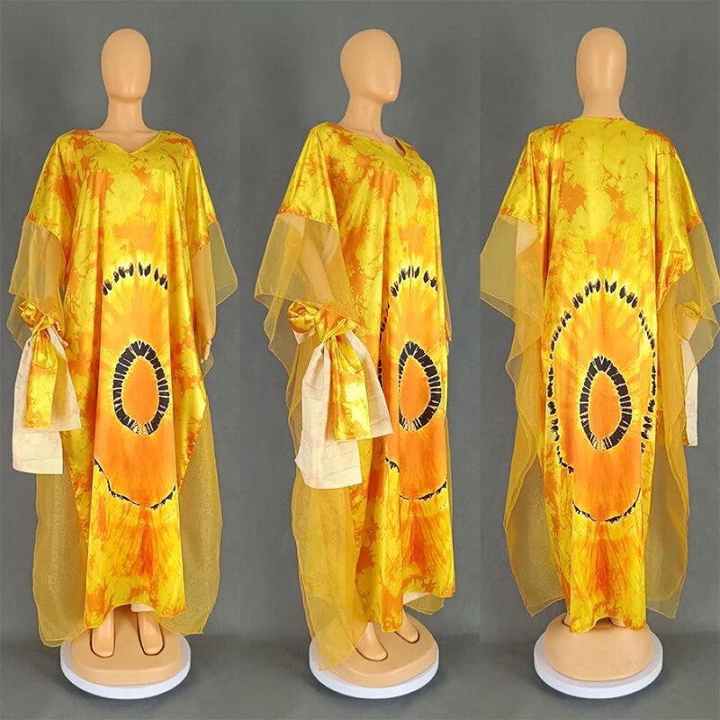 Outfits Dashiki African Dresses for Women Summer Kaftan African V-neck Polyester Plus Size Long Maxi Dress Gowns Ankara Dresses