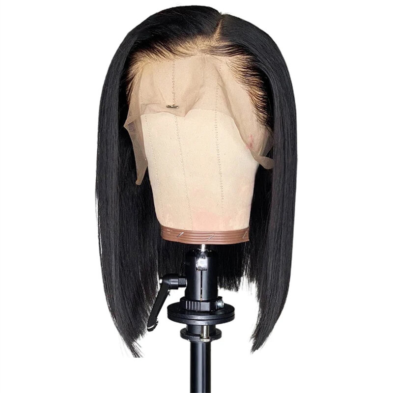 Bob Bone Straight HD Lace Front perucas para mulheres, cabelo natural humano, peruca de fechamento 4x4, transparente, curto, 13x4 Lace Frontal Wigs