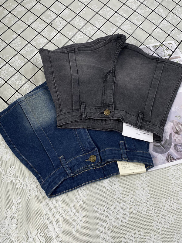 Pantaloncini di Jeans gotici neri da donna estate 2023 moda a vita alta da donna Streetwear pantaloncini blu Jeans Y2k Casual Harajuku coreano