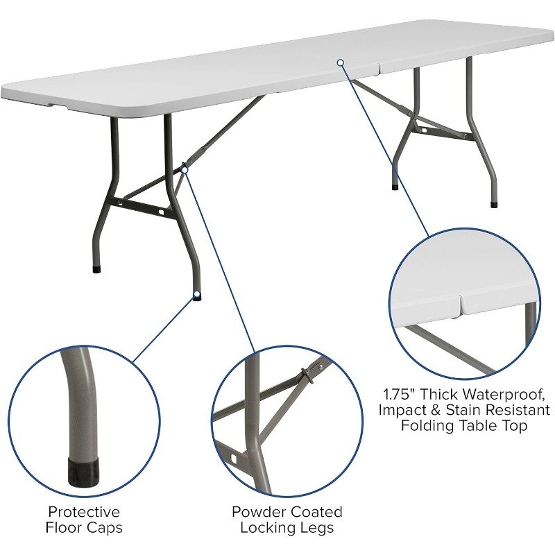 ชุดโต๊ะฝึกพับสองตอน8ฟุตพร้อมเก้าอี้พับ10ตัวโต๊ะและเก้าอี้ทรงสี่เหลี่ยมพับ11ชิ้นสีขาว/ดำ