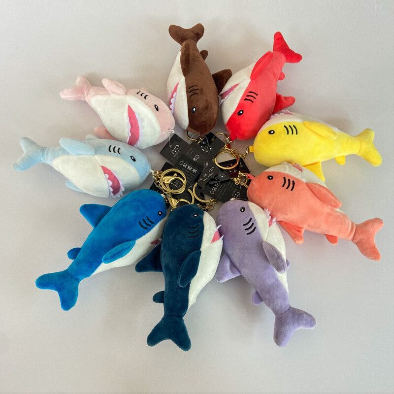 Cute Creative Simulation Shark Plush Toys Keychain Pendant Soft Cartoon Animals Stuffed Doll Backpack Bag Charm Kids Gift