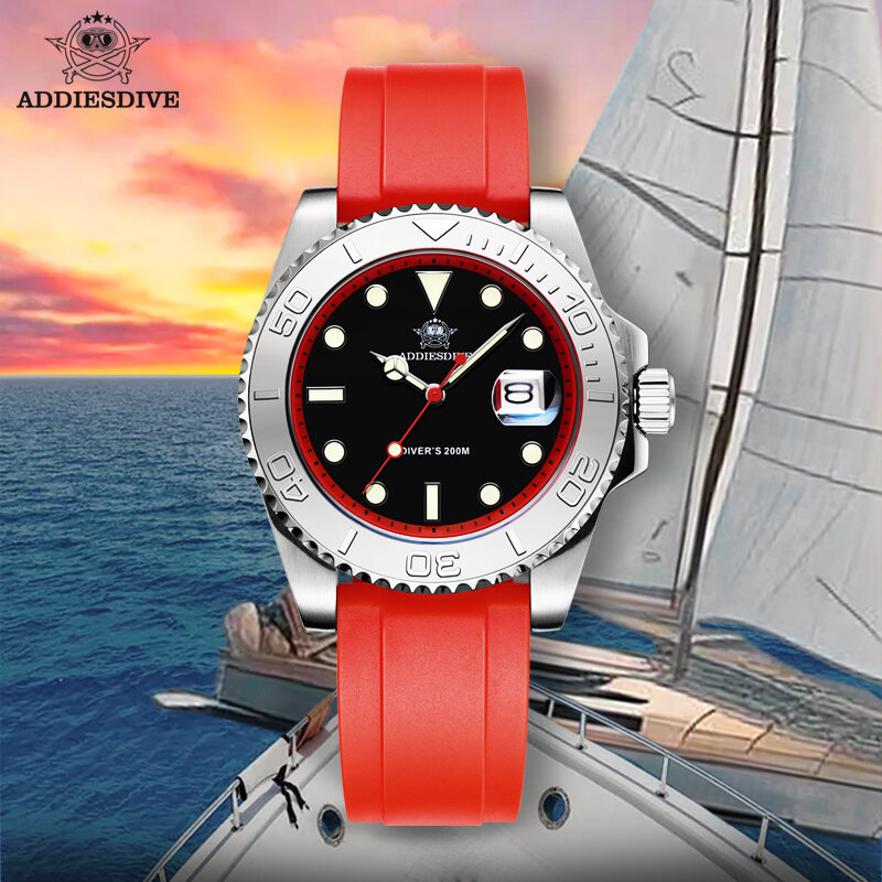 ADDIESDIVE-Relógio de quartzo para homens, aço inoxidável, pulseira de borracha luminosa, 200m mergulho, 41mm, novo, BGW9