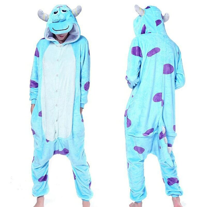 Зимняя фланелевая синяя пижама в виде коровы, комбинезон для косплея, Свободный комбинезон для взрослых в стиле унисекс с капюшоном и мультяшным животным, ночная рубашка, домашняя одежда