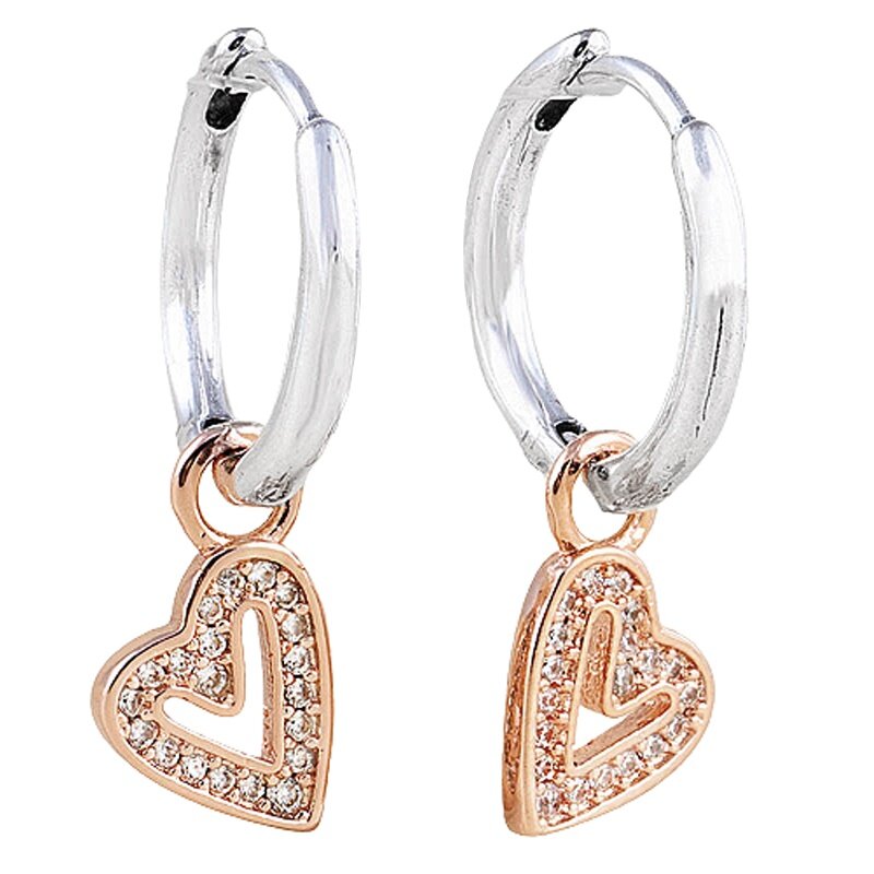 Original 925 Sterling Silver Sparkling Halo Heart Freehand Heart Hoop Earrings With Crystal For Women Popular Jewelry
