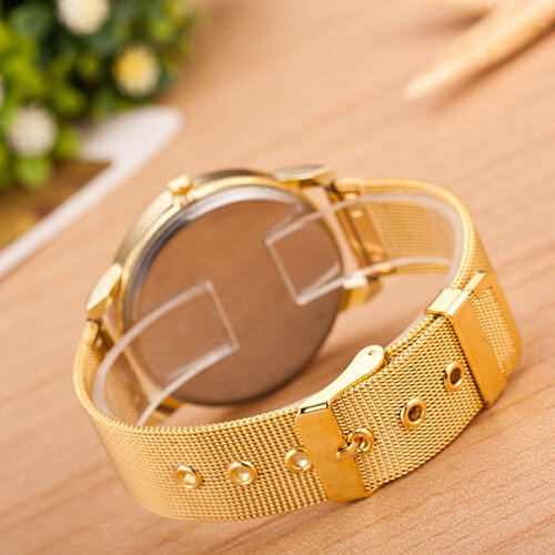 Reloj de pulsera con diamantes de imitación para mujer, banda de malla dorada, reloj de cuarzo analógico de acero inoxidable, moda, gran oferta