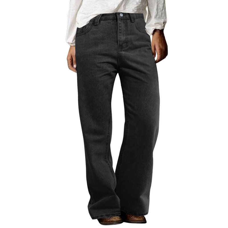 2024 Jeans hitam Vintage wanita pinggang tinggi Grunge Y2k 90s Streetwear longgar kasual Mode Korea celana Denim dicuci lurus