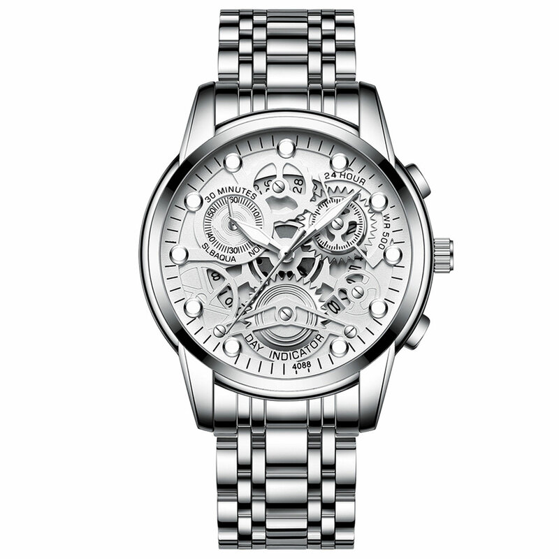Stainless Steel Trend Quartz Watch nível impermeável Relógios de pulso casuais para marido e namorado, presente de aniversário, 30m
