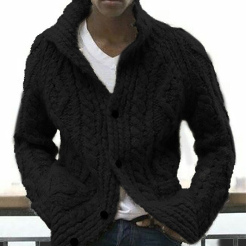 SUSOLA Sweater pria musim gugur musim dingin, Sweater berkancing tunggal, Sweater longgar kerah kasual lengan panjang pria