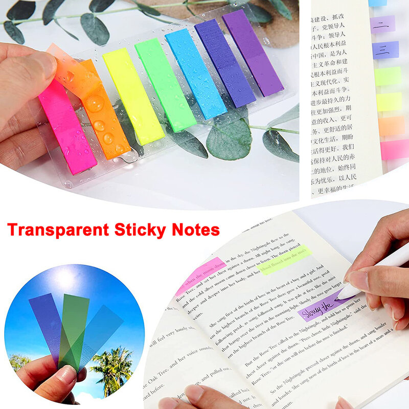 Transparent Sticky Notes Lines Cute Kawaii Memo Pads Post Notepads Aesthetic Girl Stationery Rainbow Index Tabs Study Flash Card
