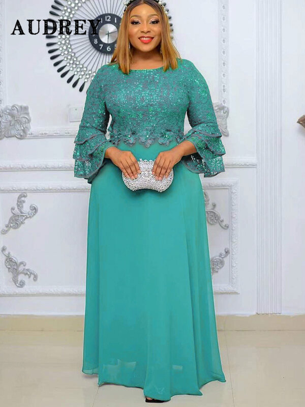Plus Size afrikanische Party kleider für Frauen neue Mode Dashiki Ankara Spitze Brautkleider elegante Türkei muslimischen Maxi kleid
