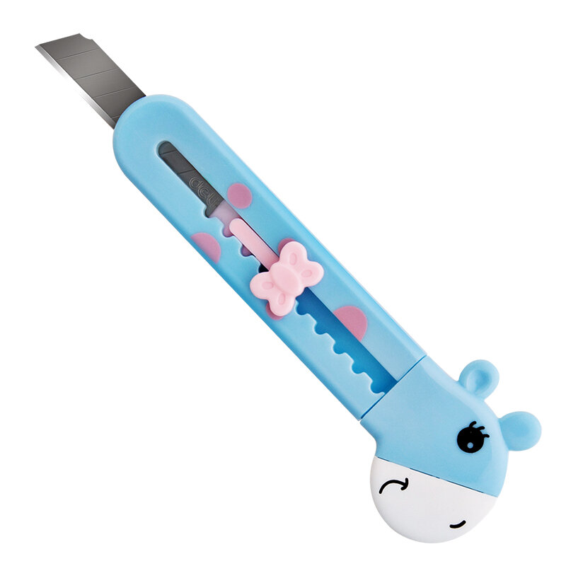 Deli-Mini cuchillo portátil de dibujos animados, carcasa protectora de plástico, Kawaii, cortador de papel seguro, papelería, 2022
